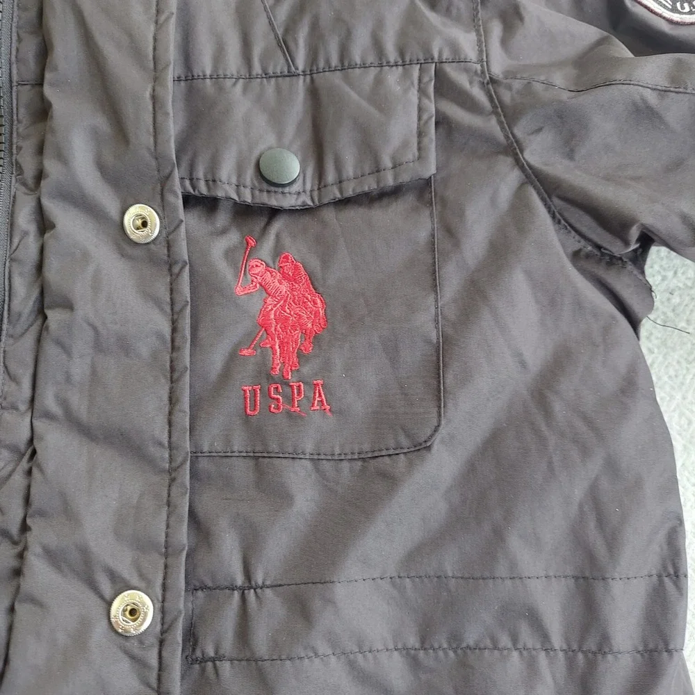 U.S. Polo Assn Parka Boys 8 Black Hooded Faux Fur Fleece Lined Jacket Puffer